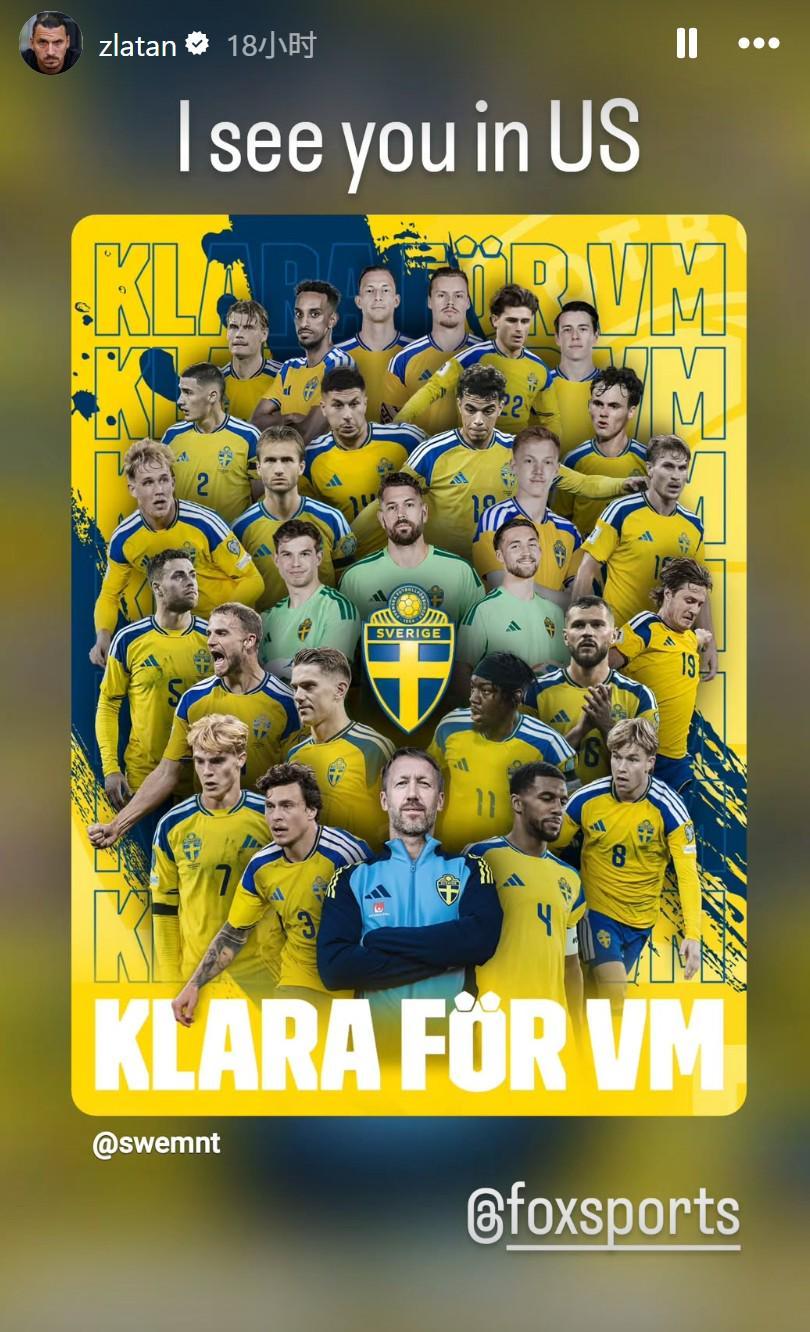 高清直播-来自前辈的认可，伊布祝贺瑞典进军世界杯：伙计们，美国见